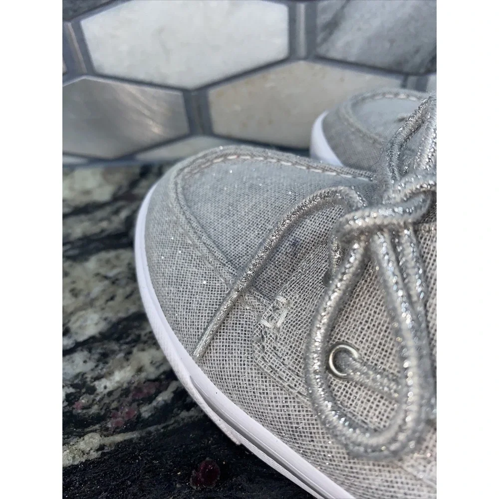 Sperry Girls‎ Bahama Boat Shoes, Silver Shimmer Sz: 2